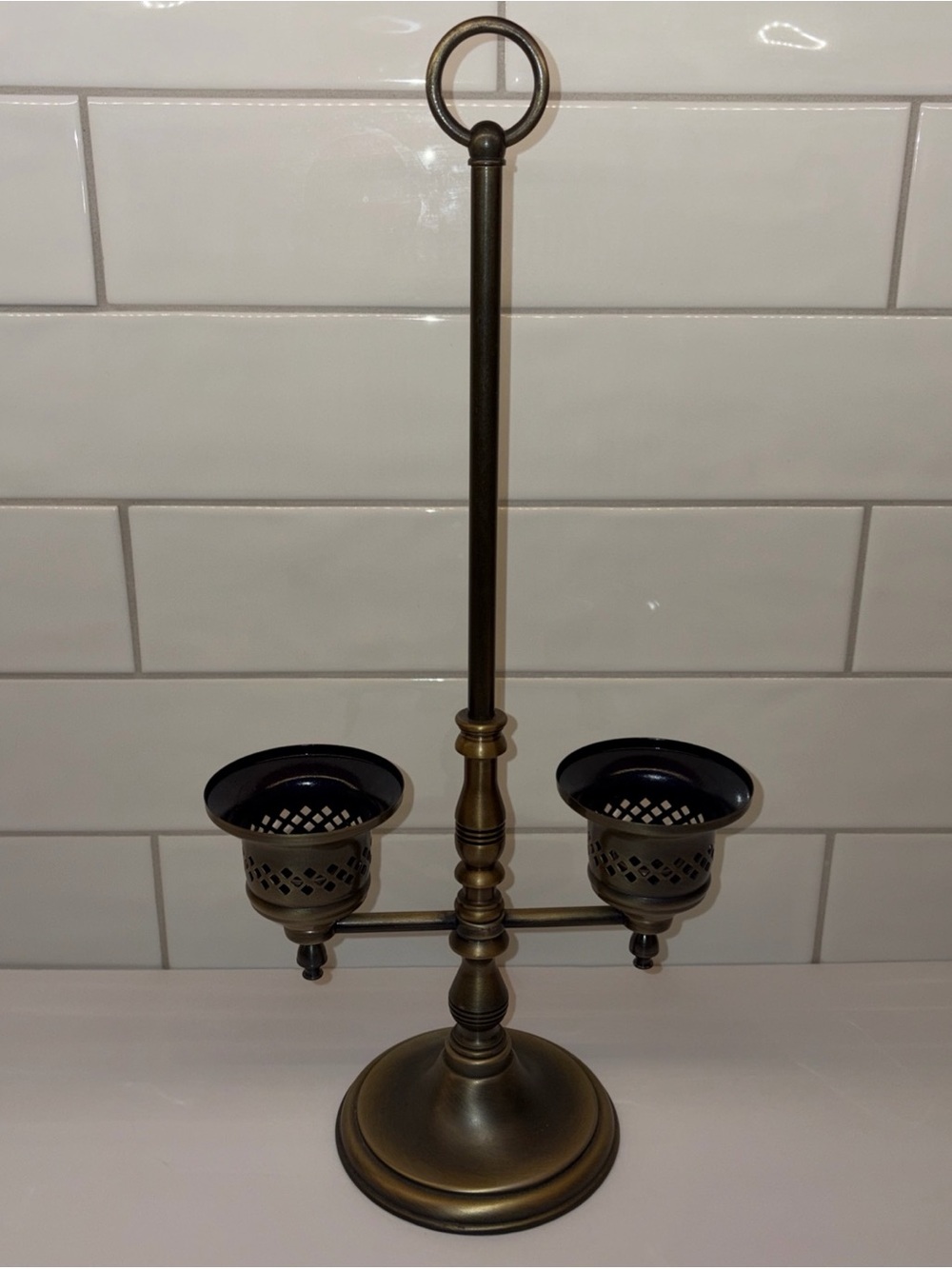 Princess House Hammered Metal Candle Holder in Dark Pewter